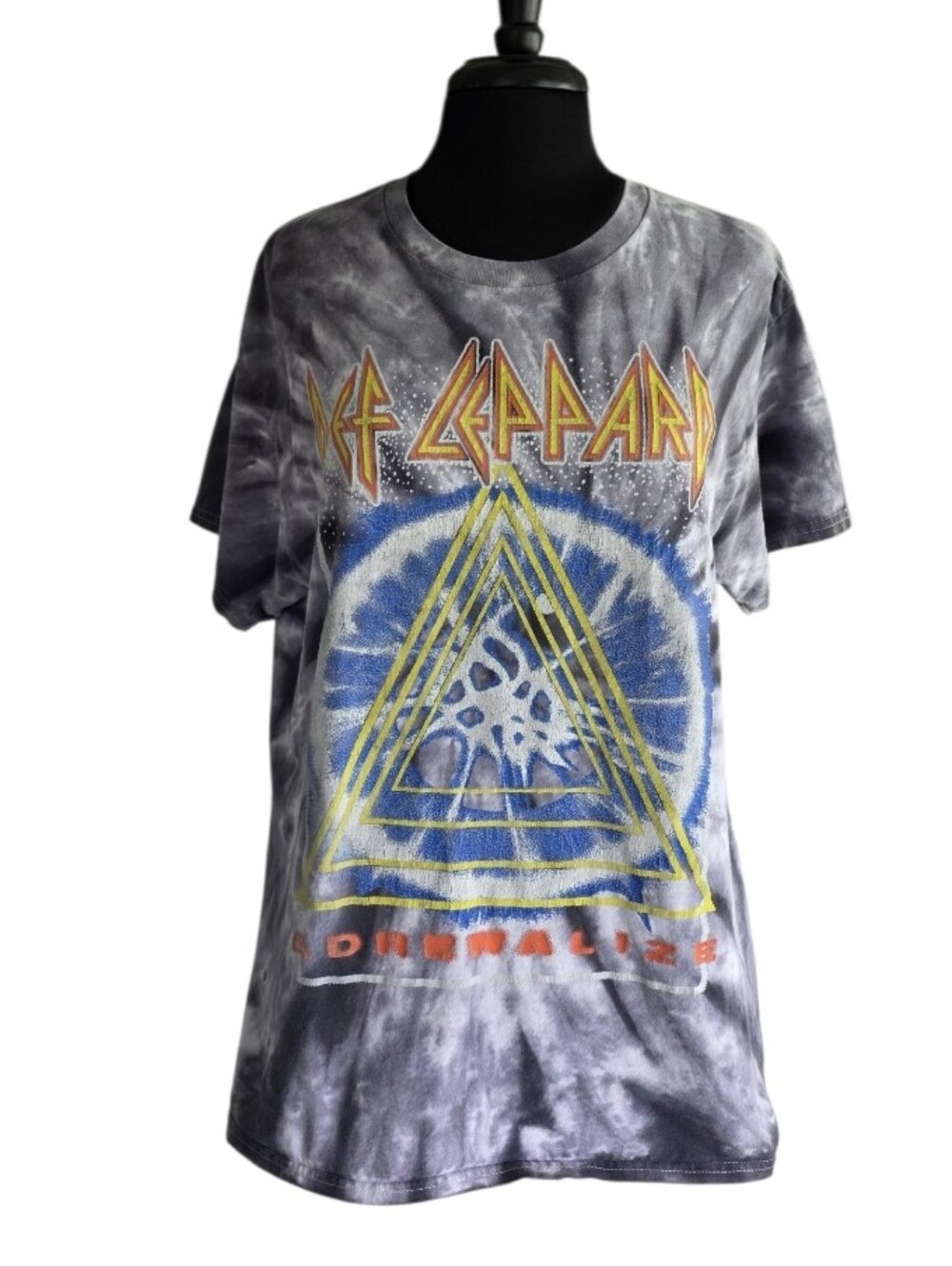 Def Leppard Graphic Tie-Dye Short Sleeve Tee - Gray with Blue & Yellow